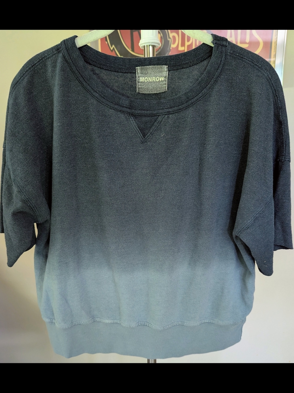 $12 MONROW Blue Ombré Short Sleeve Boxy Sweatshirt Size Small